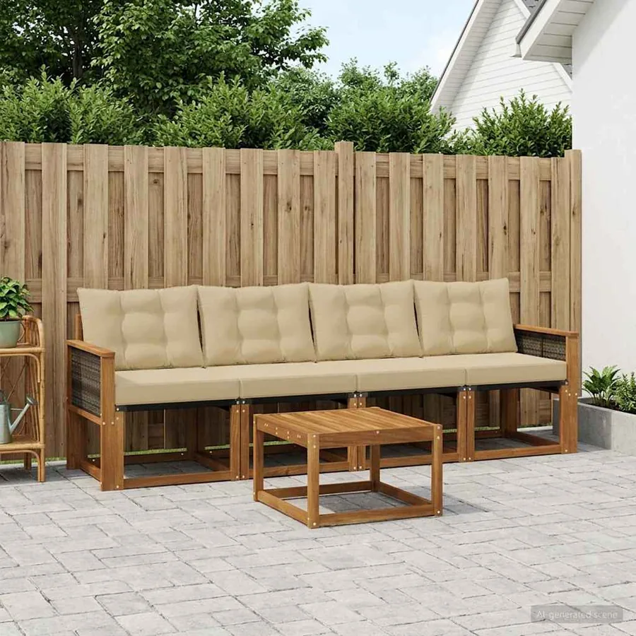 Ensemble de canapés d'extérieur 5 pcs Naturel et Beige