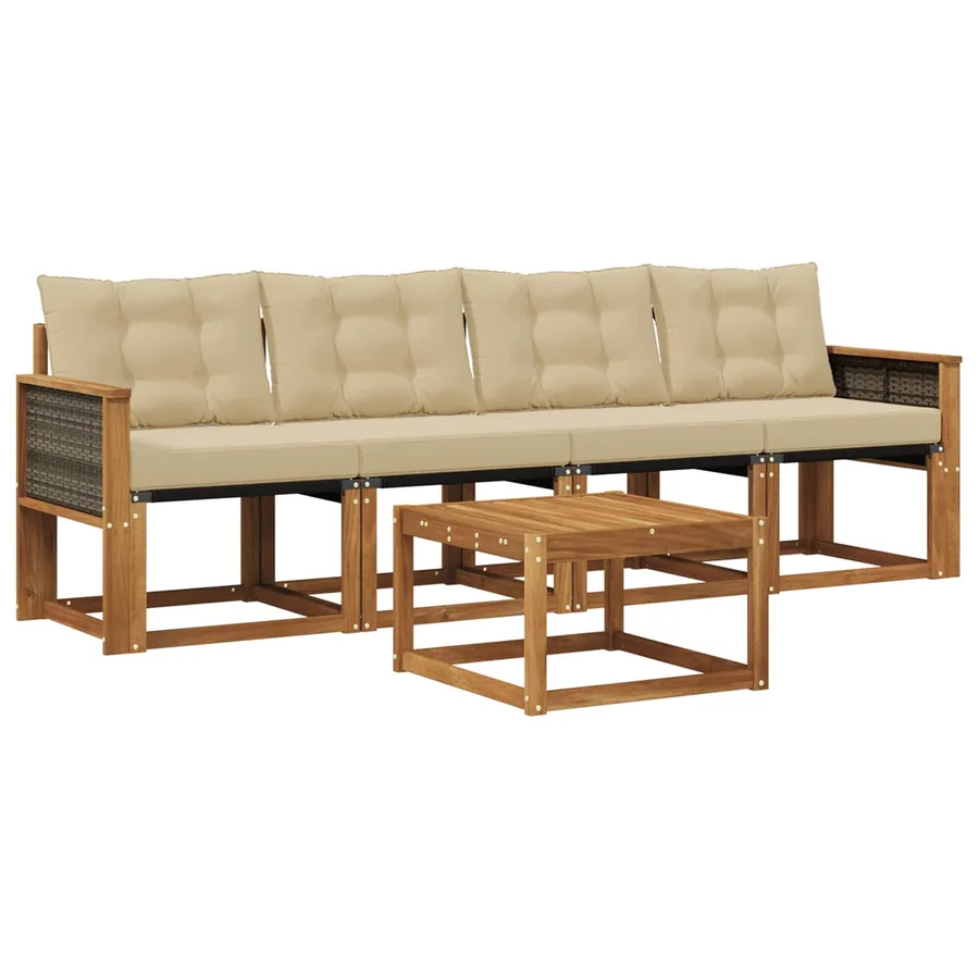 Ensemble de canapés d'extérieur 5 pcs Naturel et Beige - 2