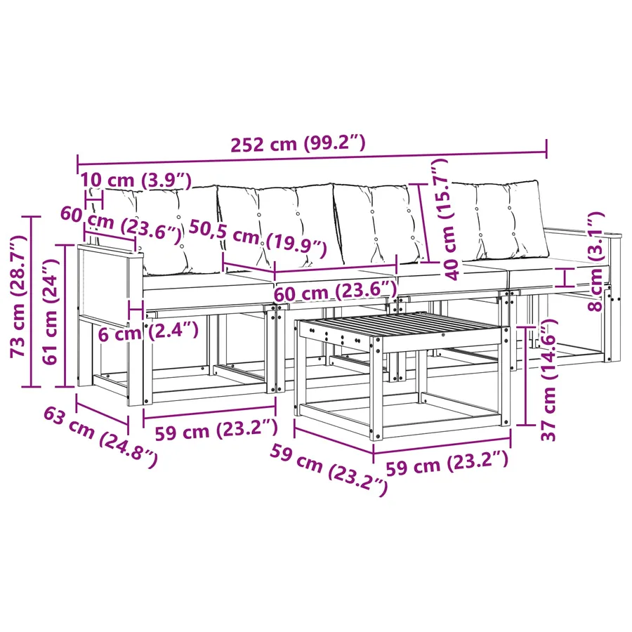 Ensemble de canapés d'extérieur 5 pcs Naturel et Beige - 7