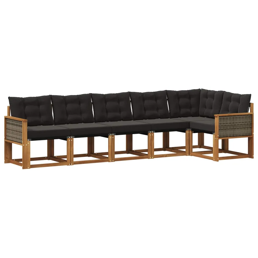 Ensemble de canapés d'extérieur 6 pcs Naturel et noir - 2