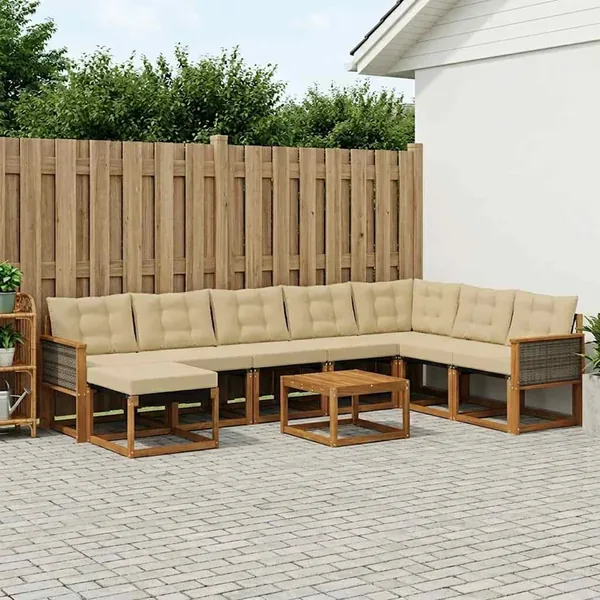 Ensemble de canapés d'extérieur 9 pcs Naturel et Beige
