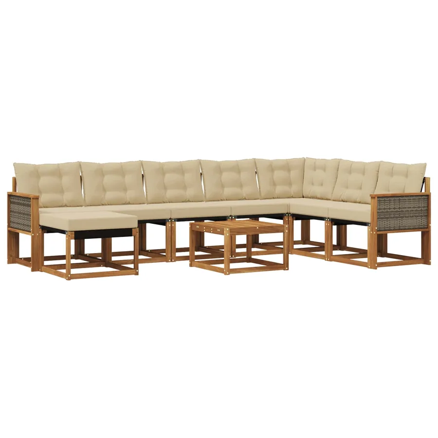Ensemble de canapés d'extérieur 9 pcs Naturel et Beige - 2