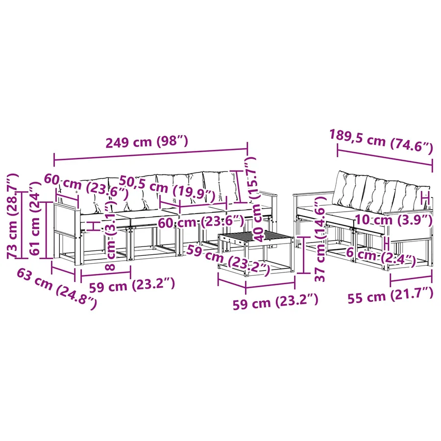 Ensemble de canapés d'extérieur 8 pcs Naturel et Crème - 8