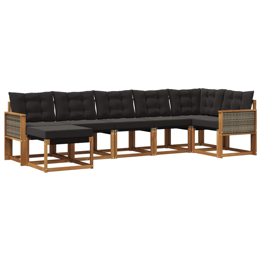 Ensemble de canapés d'extérieur 7 pcs Naturel et noir - 2