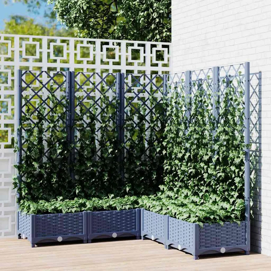 Jardinière avec treillis bleu gris 120x120x121,5 cm PP