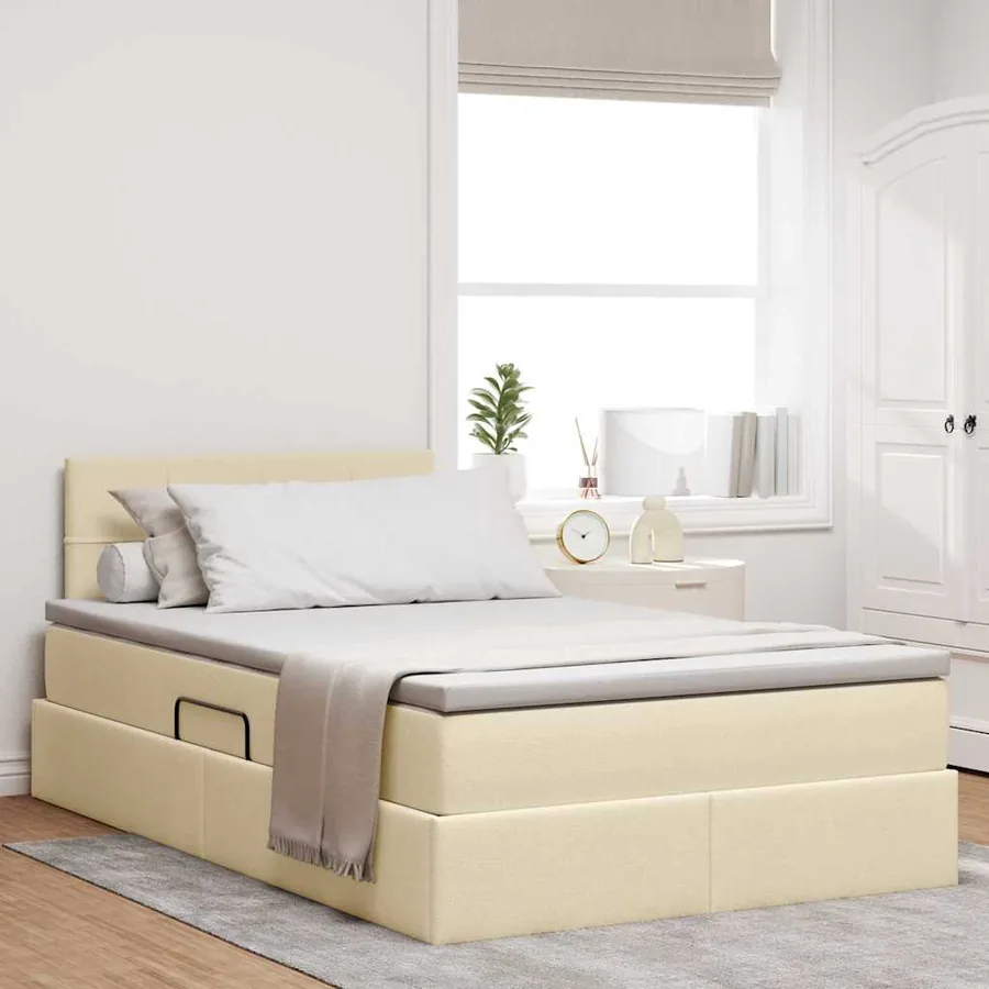 Lit avec rangement et matelas avec matelas Crème 120 x 190 cm