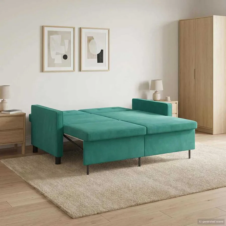 Canapé-Lit Turquoise Tissu - 4