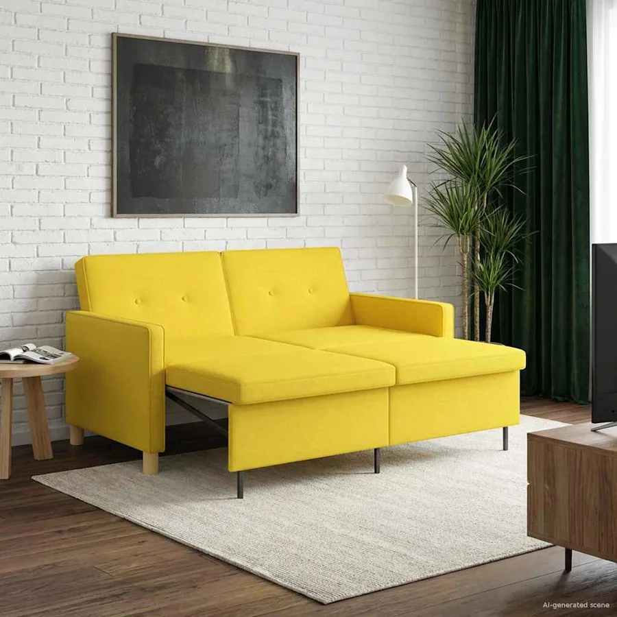 Canapé-lit escamotable Jaune clair Tissu - 4