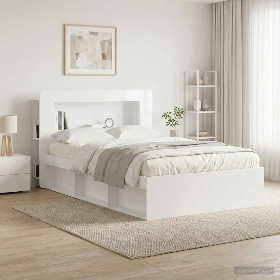 Cabinet de Tête de Lit Blanc brillant Bois d’ingénierie