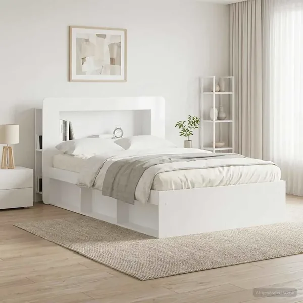 Cabinet de Tête de Lit Blanc brillant Bois d’ingénierie