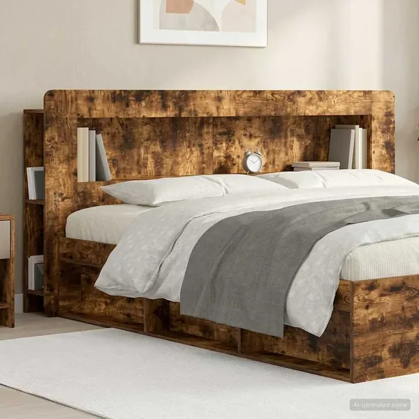 Cabinet de Tête de Lit Chêne fumé Bois d’ingénierie