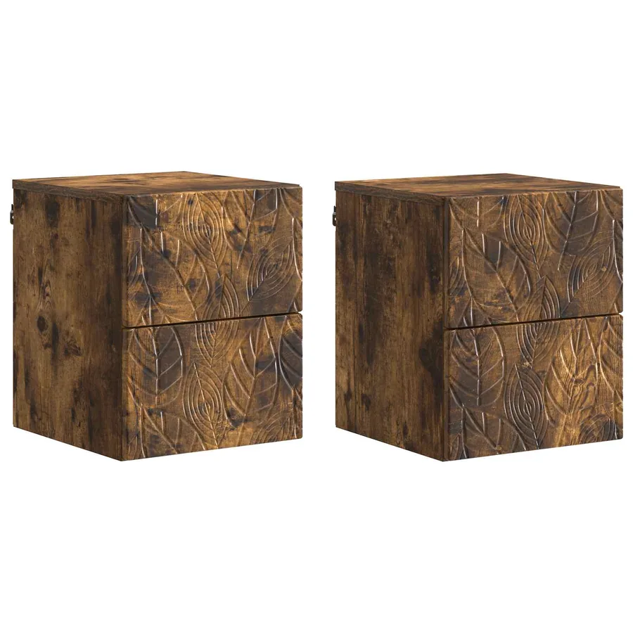Cabinet de chevet mural 2 pcs Chêne fumé 34,5 x 33 x 40 cm - 2
