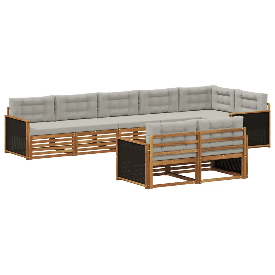 Ensemble de canapés d'extérieur 8 pcs Naturel et gris clair - 2