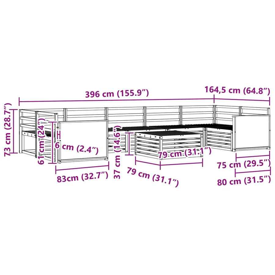 Ensemble de canapés d'extérieur 8 pcs Naturel - 8