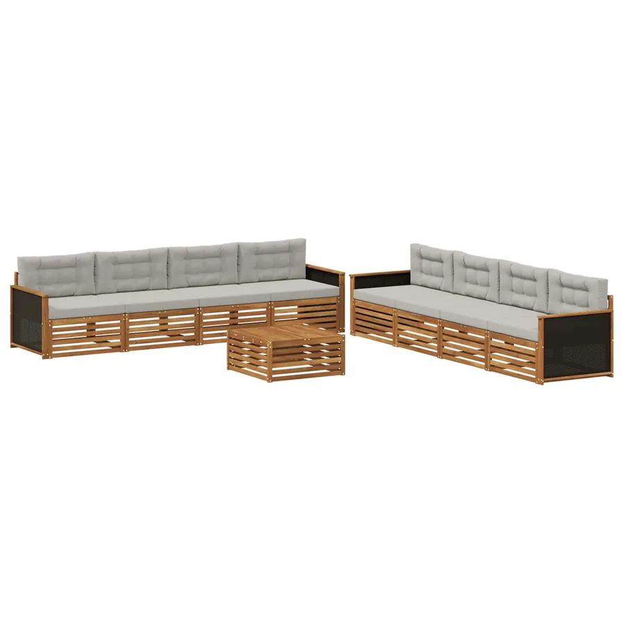 Ensemble de canapés d'extérieur 9 pcs Naturel et gris clair - 2