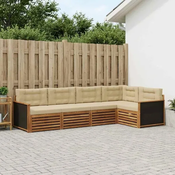 Ensemble de canapés d'extérieur 5 pcs Naturel et Beige