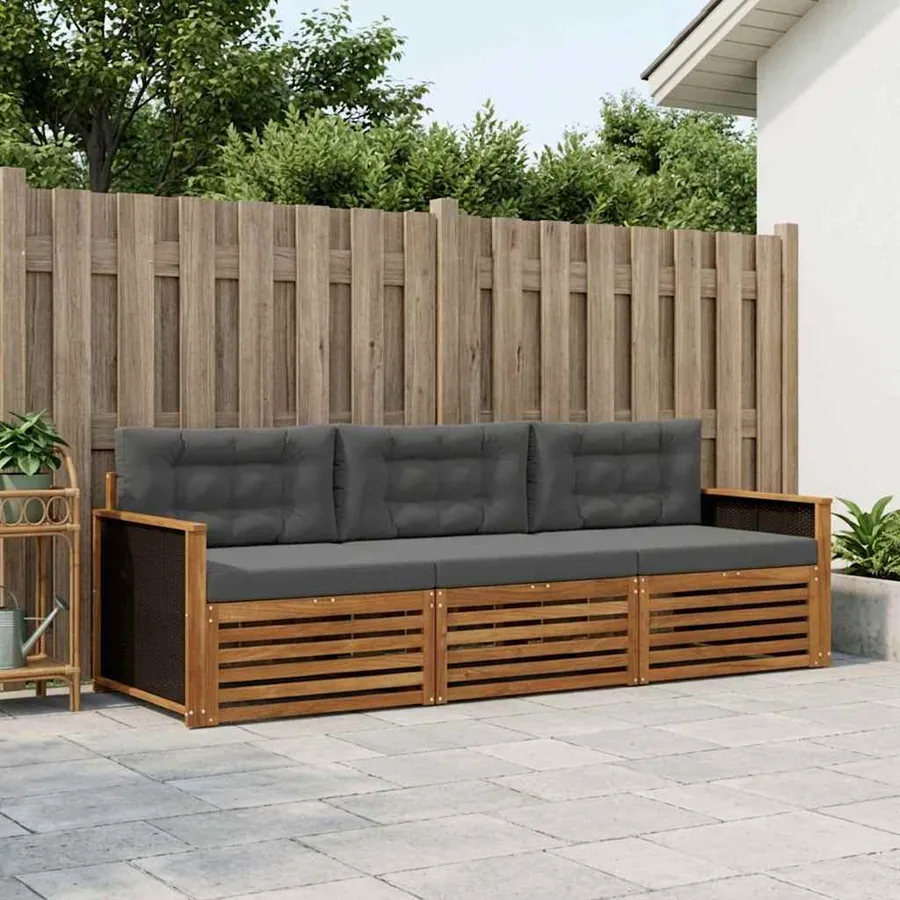 Ensemble de canapés d'extérieur 3 pcs Naturel et Anthracite