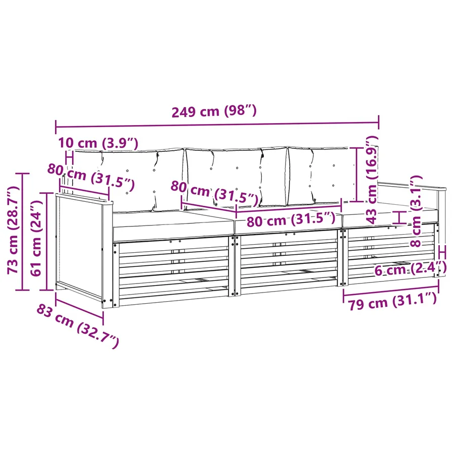 Ensemble de canapés d'extérieur 3 pcs Naturel et Anthracite - 6