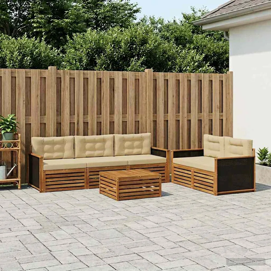 Ensemble de canapés d'extérieur 6 pcs Naturel et Beige