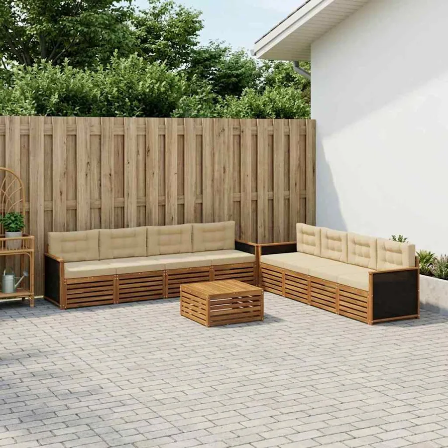 Ensemble de canapés d'extérieur 9 pcs Naturel et Beige