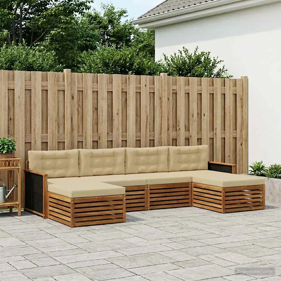Ensembles de canapés avec coussin 6 pcs Bois d'Acacia Massif