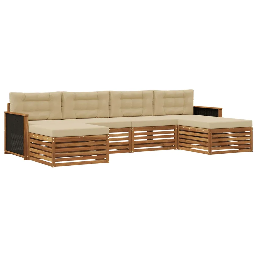Ensembles de canapés avec coussin 6 pcs Bois d'Acacia Massif - 2