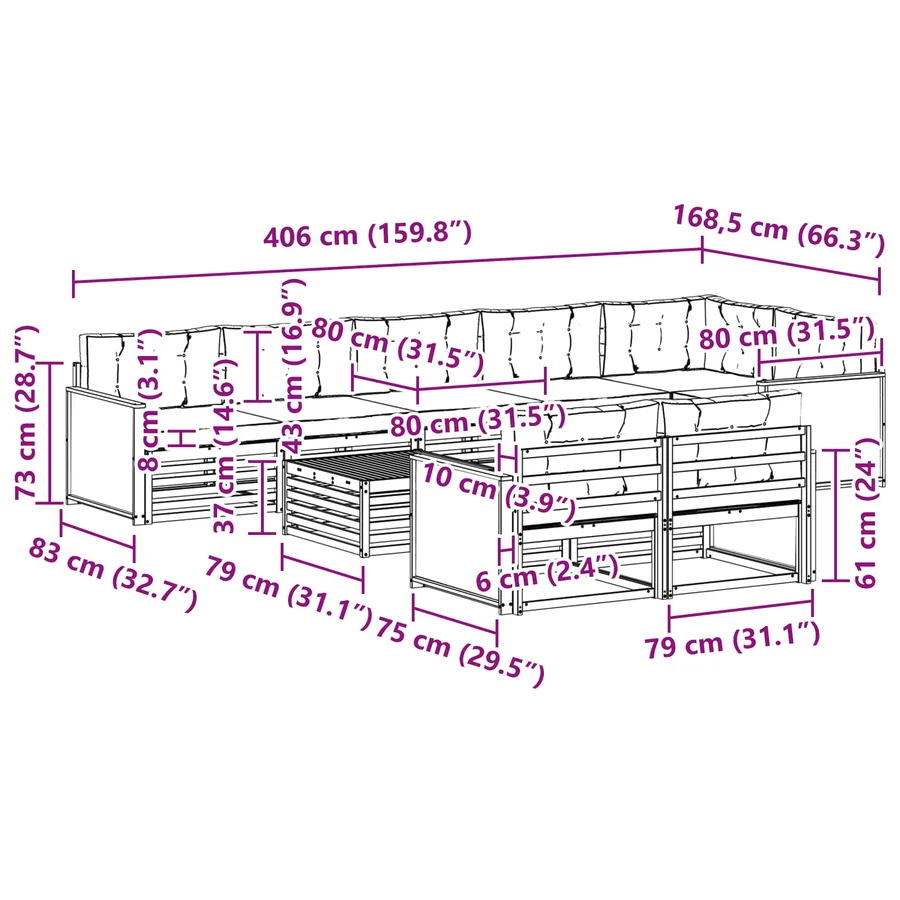 Ensemble de canapés d'extérieur avec coussin 9 pcs - 8