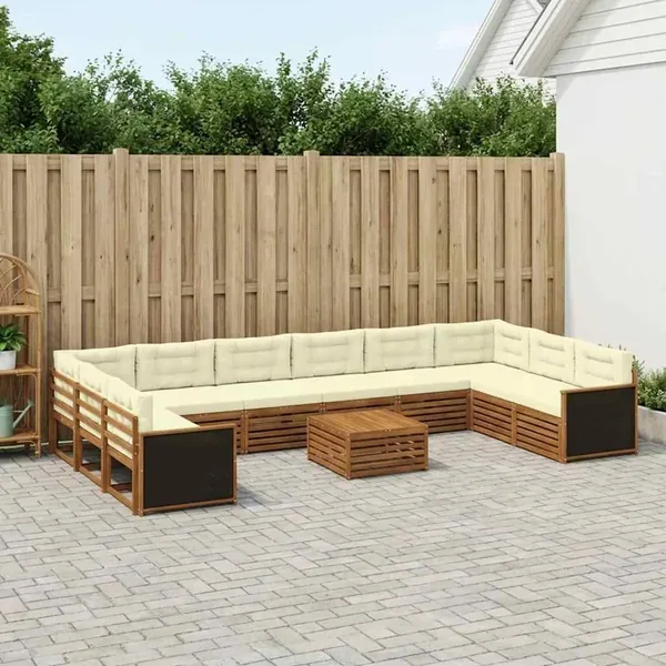 Ensembles de canapés avec coussin 11 pcs Bois d'Acacia Massif