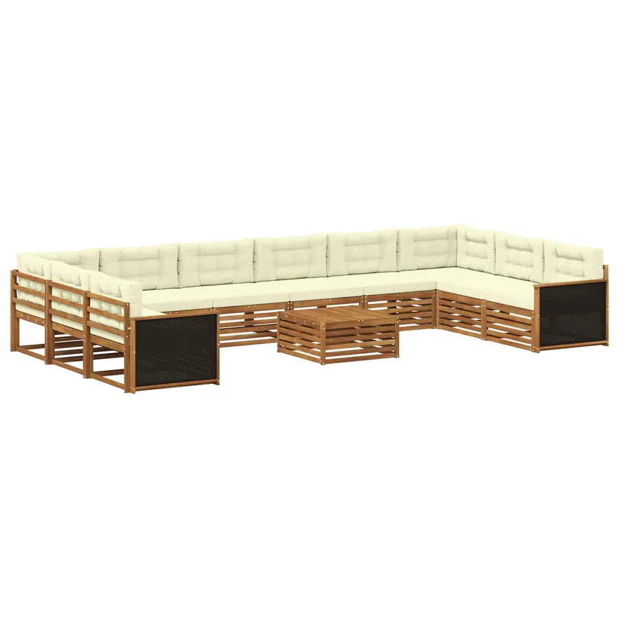 Ensembles de canapés avec coussin 11 pcs Bois d'Acacia Massif - 2