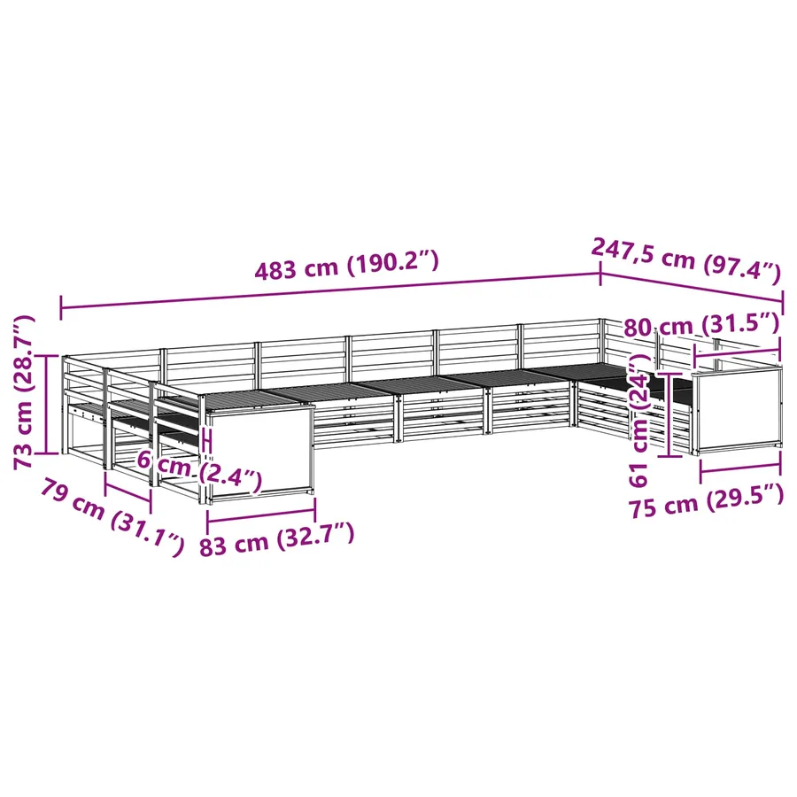 Ensembles de canapés 10 pcs Bois d'Acacia Massif - 7