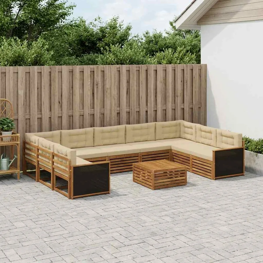 Ensemble de canapés d'extérieur 10 pcs Naturel et Beige