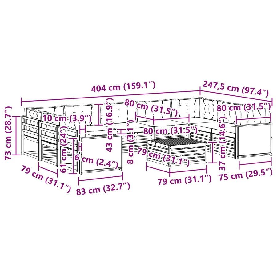Ensemble de canapés d'extérieur 10 pcs Naturel et Beige - 8