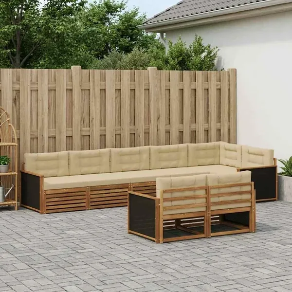 Ensemble de canapés d'extérieur 8 pcs Naturel et Beige