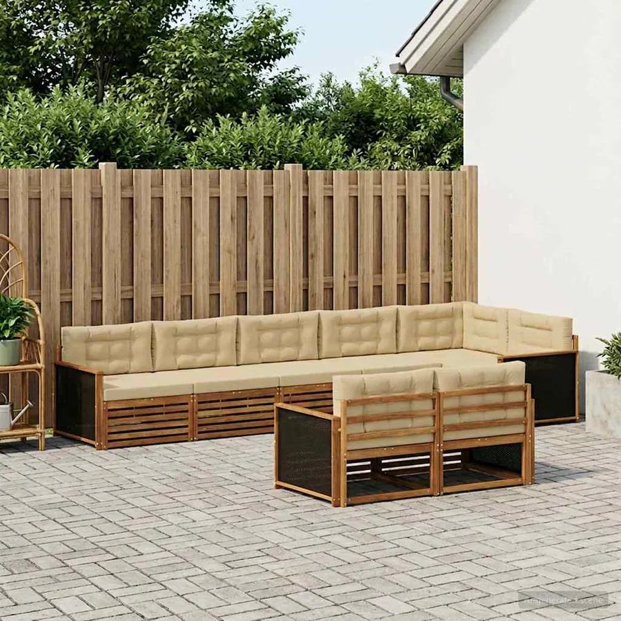 Ensemble de canapés d'extérieur 8 pcs Naturel et Beige - 3