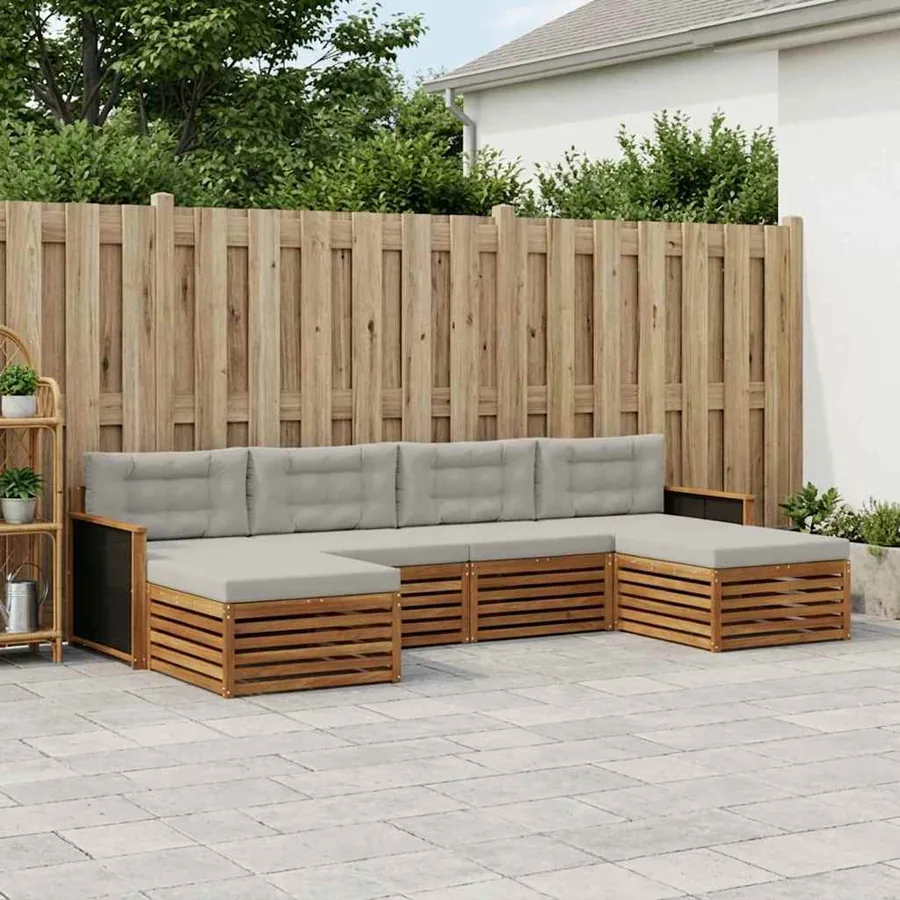 Ensembles de canapés avec coussin 6 pcs Bois d'Acacia Massif