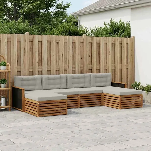 Ensembles de canapés avec coussin 6 pcs Bois d'Acacia Massif
