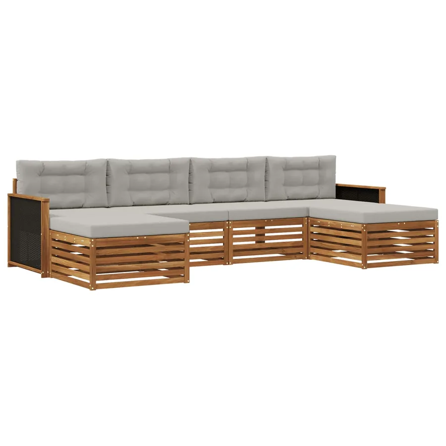 Ensembles de canapés avec coussin 6 pcs Bois d'Acacia Massif - 2