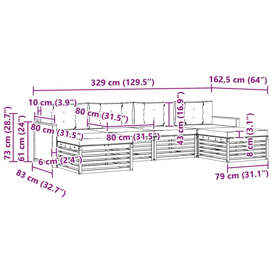 Ensembles de canapés avec coussin 6 pcs Bois d'Acacia Massif - 6