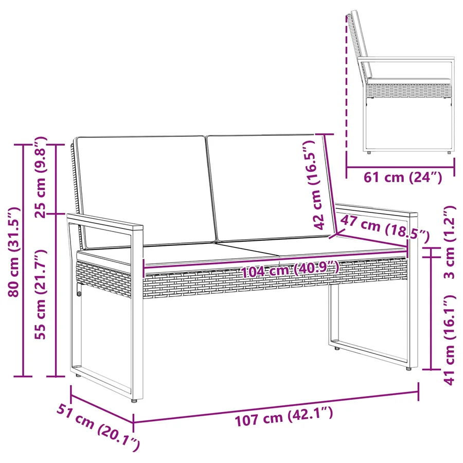 Banc extérieur Noir et turquoise 107 x 61 x 80 cm polyrotin - 11