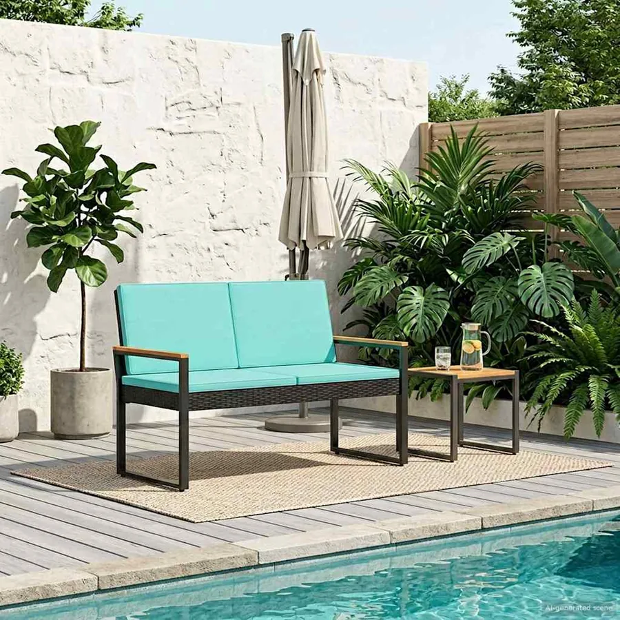 Banc extérieur Noir et turquoise 107 x 61 x 80 cm polyrotin - 3