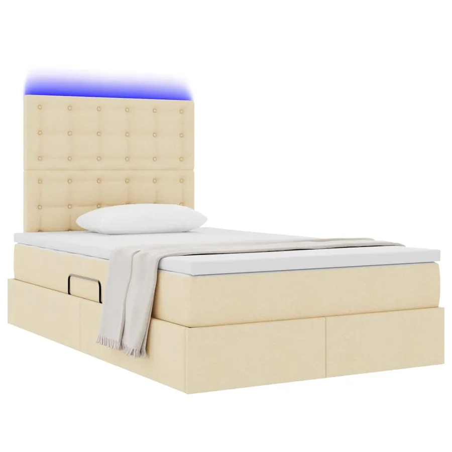 Lit de rangement LED avec matelas Crème 120 x 190 cm Tissu - 3