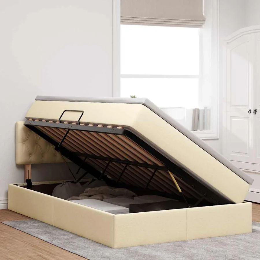 Lit avec rangement et matelas avec matelas Crème 120 x 190 cm - 4