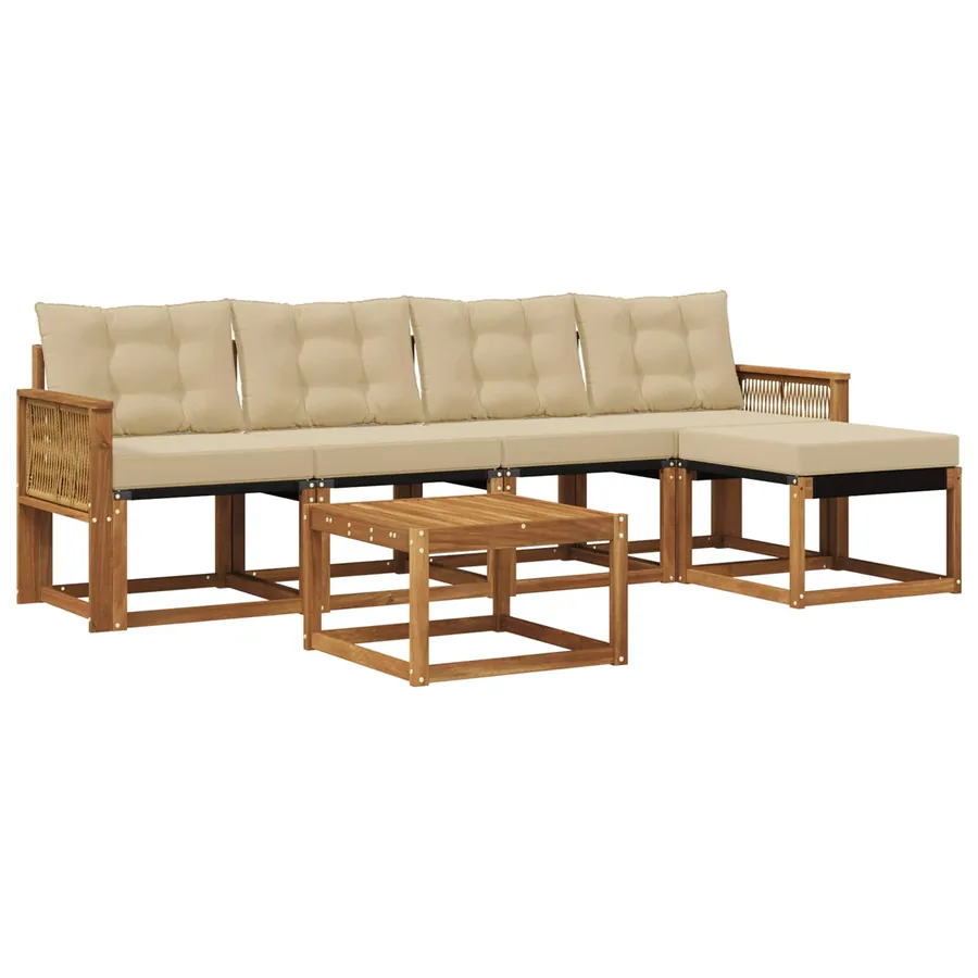 Ensemble de canapés d'extérieur 6 pcs Naturel et Beige - 2