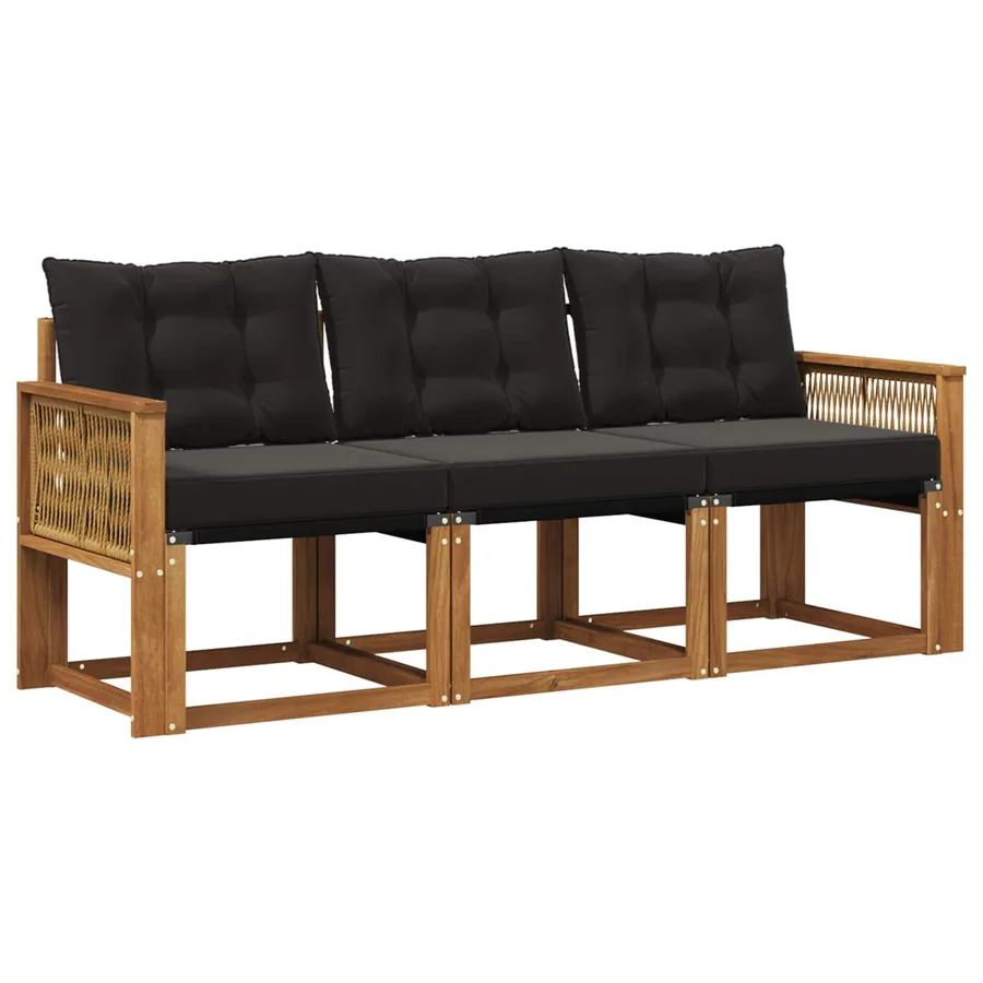 Ensemble de canapés d'extérieur 3 pcs Naturel et noir - 2