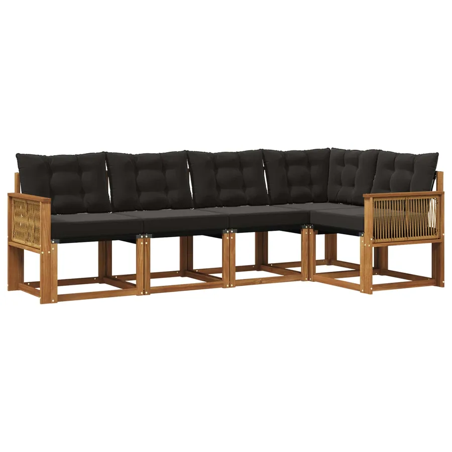 Ensemble de canapés d'extérieur 5 pcs Naturel et noir - 2