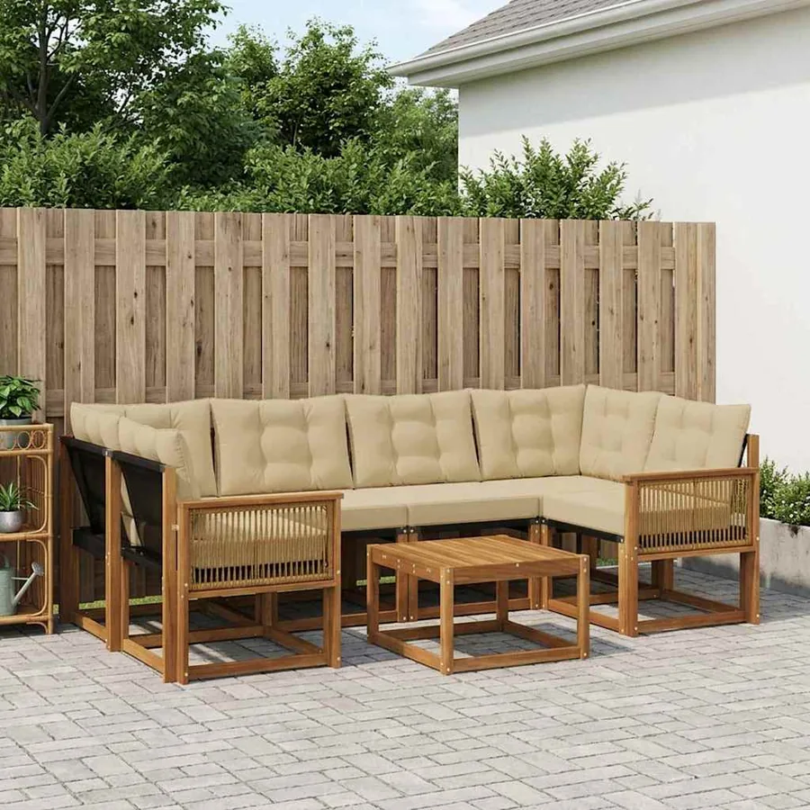 Ensemble de canapés d'extérieur 7 pcs Naturel et Beige