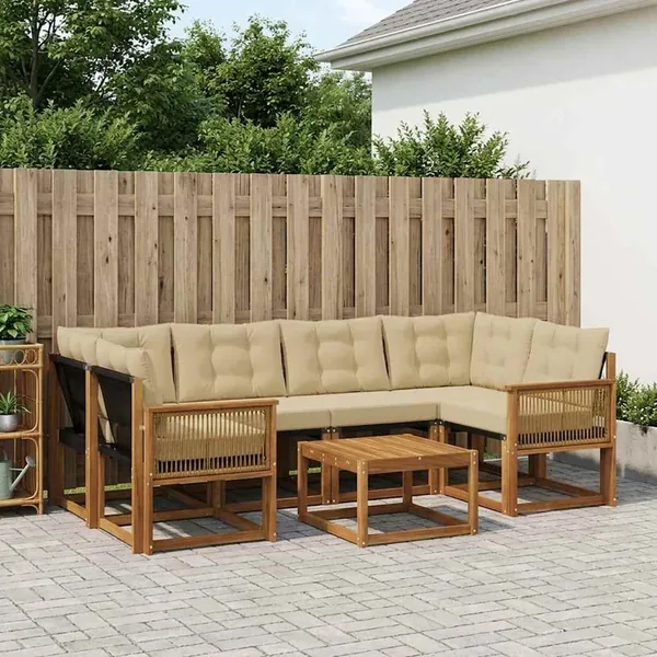 Ensemble de canapés d'extérieur 7 pcs Naturel et Beige