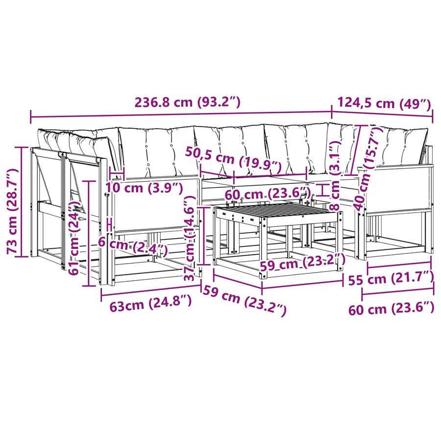 Ensemble de canapés d'extérieur 7 pcs Naturel et Beige - 9