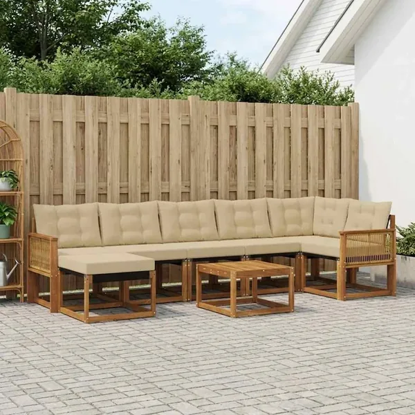 Ensemble de canapés d'extérieur 8 pcs Naturel et Beige