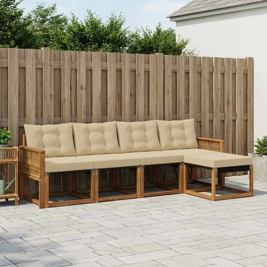 Ensemble de canapés d'extérieur 5 pcs Naturel et Beige
